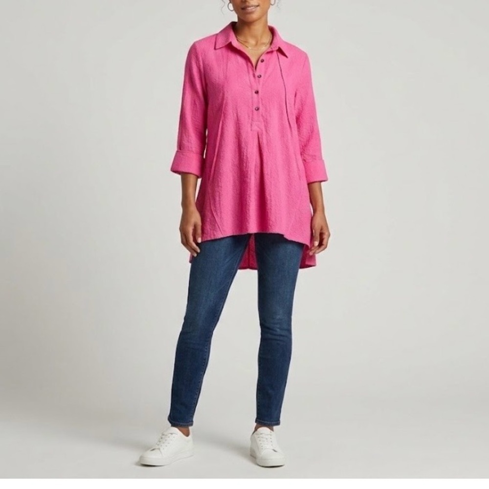 Ali Miles Fuchsia Button-Up Tunic size S